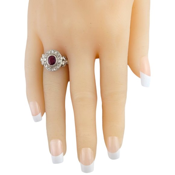 10K Yellow Gold Rose Cut Diamond Lab Created Ruby Floral Ring 6.5 #13925 - Picture 9 of 10